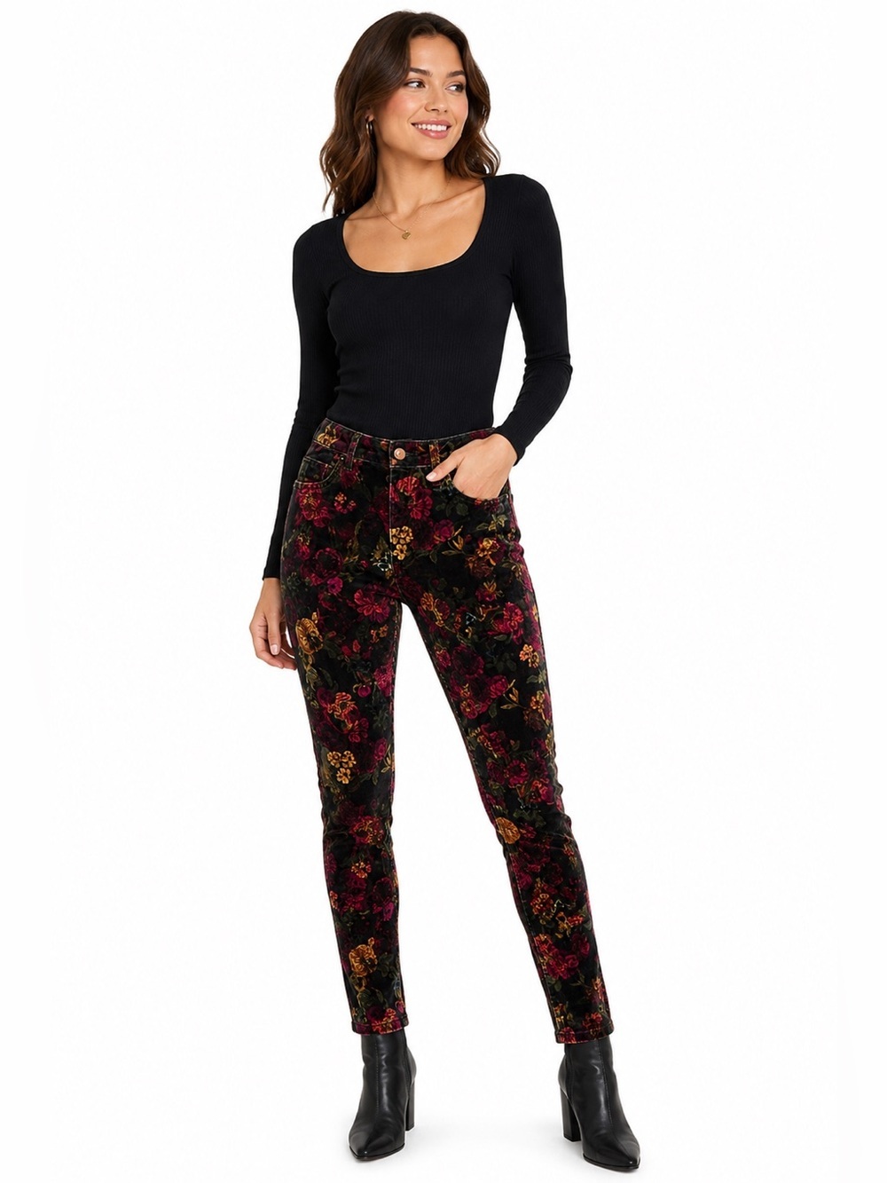 Pilcro Anthropologie Velvet Floral Jeans Size 30 NWT Dark Floral Skinny Pants